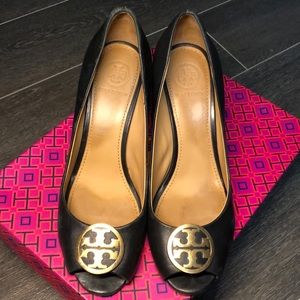 Tory Burch Benton Wedge Black Peep Toe Heel